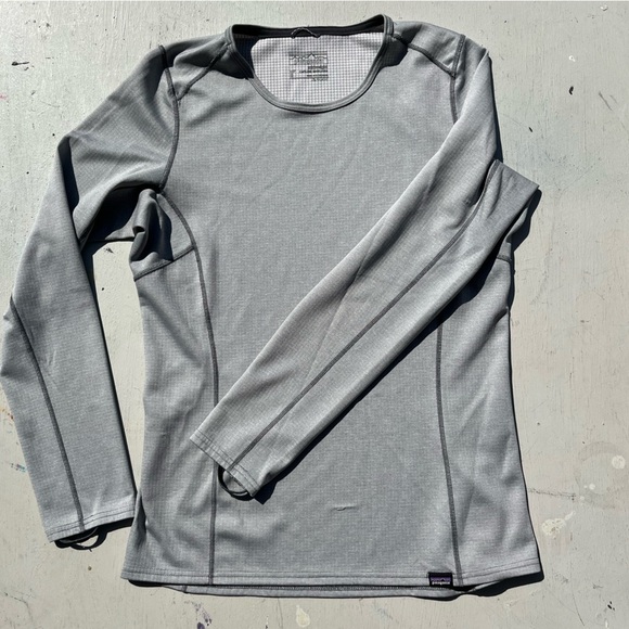 Women's Patagonia T-Shirt Gray Silver Solid S Round Active Polartec Baselayer - Picture 5 of 14